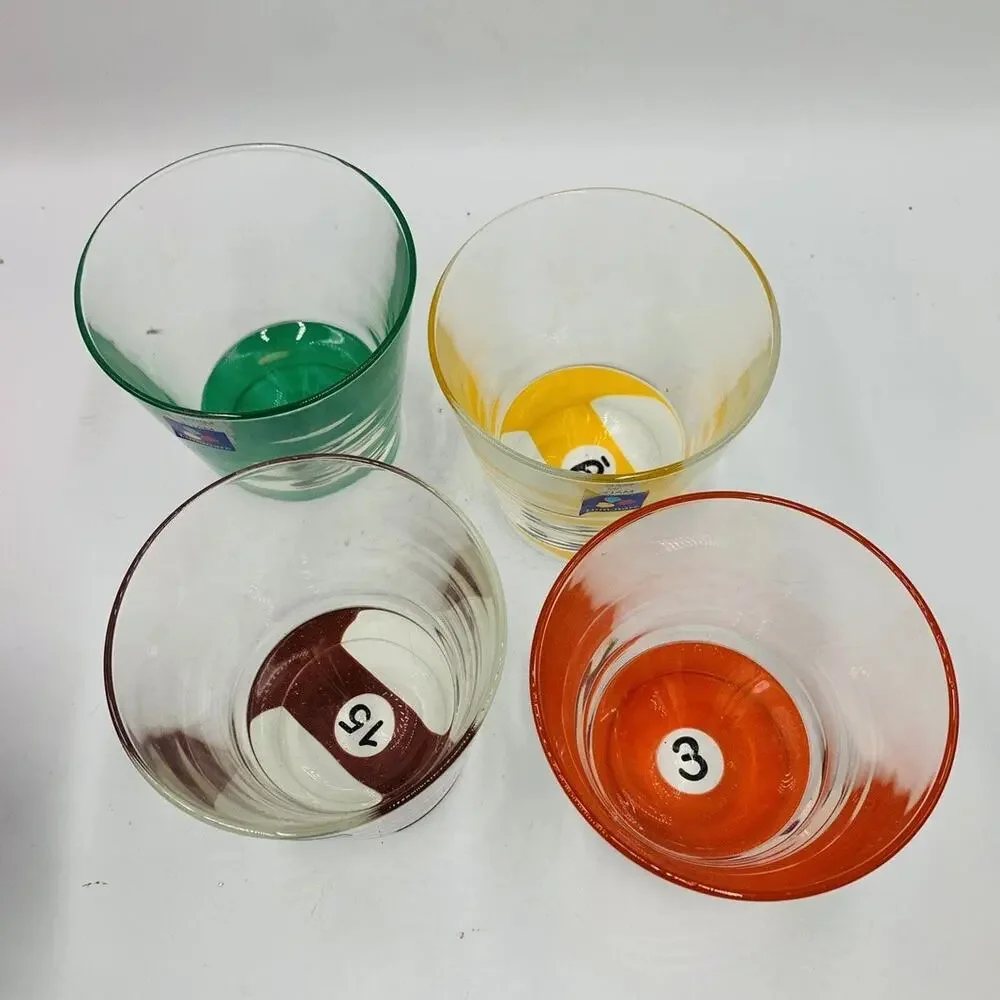 Vintage Luminarc France Pool Ball Billiards Rocks Glasses Set of 4 Barware